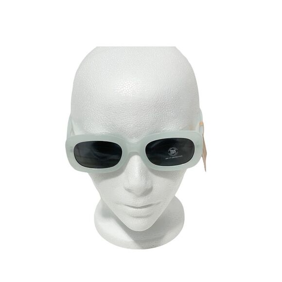 True Craft Small Rectangle Sunglasses Light‎ Blue Transparent Frame Black Lenses - Picture 1 of 8